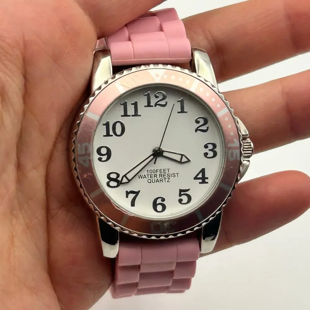 Women’s Pink Watch Stainless Steel White Dial Working New Battery